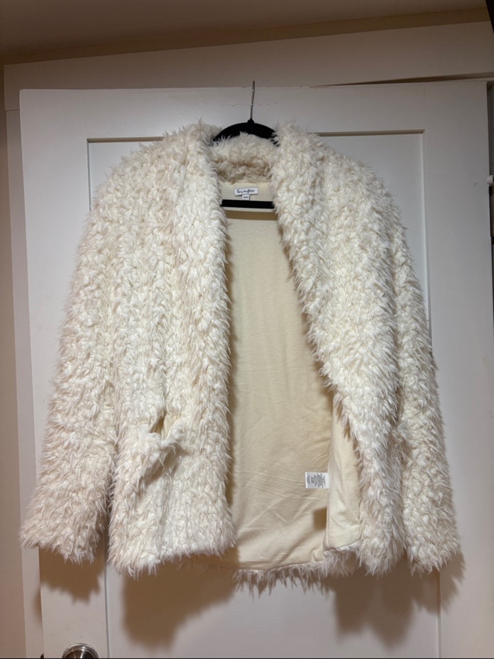 Plush Cream Faux-Fur Teddy Jacket - Open Front